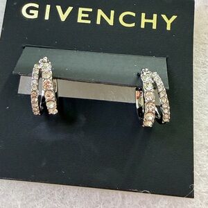 Givenchy Silver Crystal 1/2” Huggie Earrings NWT